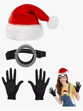 Minions Santa Hat Set 3pc - Goggles Glasses/Christmas Hat/Gloves